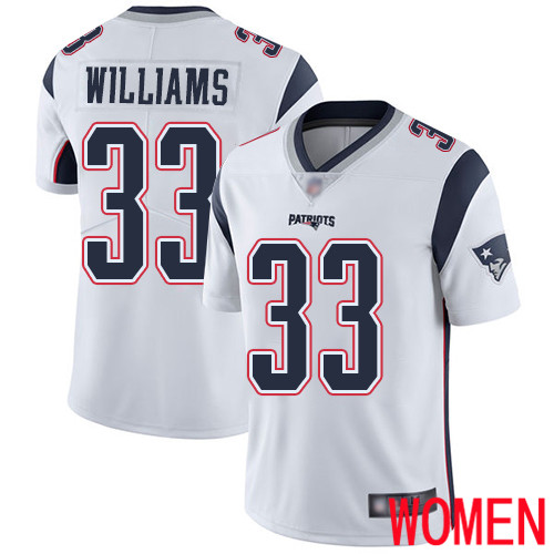 New England Patriots Football #33 Vapor Limited White Women Joejuan Williams Road NFL Jersey